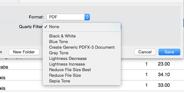 Screenshot of choose an output filter for PDFs