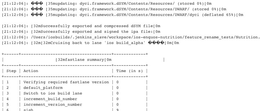 Screenshot of broken ANSI and UTF-8 in Jenkins 2.0 pipeline build jobs